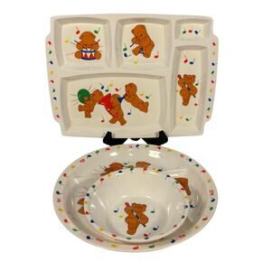Anacapa Teddy Bear Band Vintage 1987 Melamine Kids Dish Set 3 Platter Tray Bowl